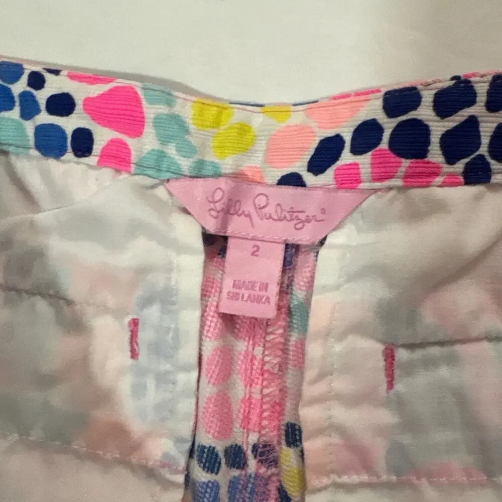 Lilly Pulitzer Womens 2 Cotton Adie Shorts Wave Print Summer Vacation Resortwear